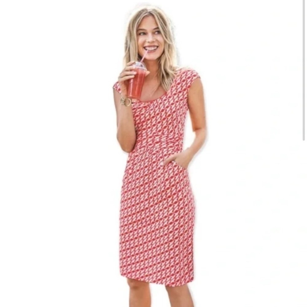 BODEN Margot Stretch Jersey Bird Print Scoop Neck Mini Dress Orange Sz 2
